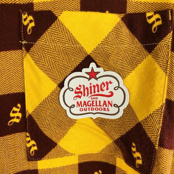 Magellan Size XL Buffalo Plaid Check Shiner Bock Flannel Button Shirt Yellow - Picture 3 of 5